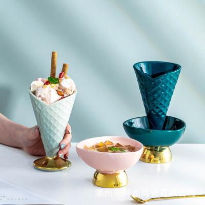 China Factory direct ceramic splash ink yogurt salad dessert ice cream bowl viable creative small ice cream bowl for sale