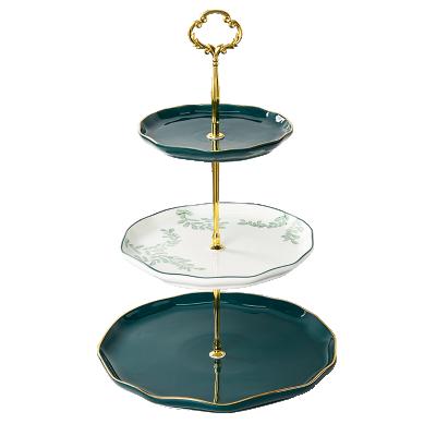 China Three layers viable ceramic jewelry display rack party fruit plate wedding dessert cake dish for sale