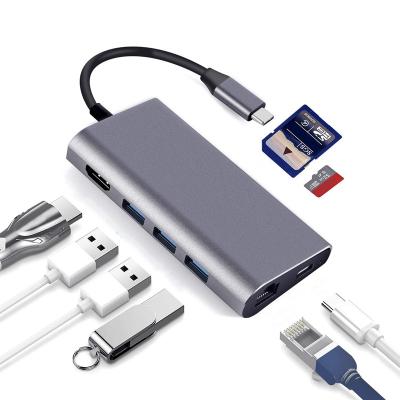 China Aluminum Alloy 8 in 1 USB C Hub USB C Docking Station with SD TF RJ45 SD Ethernet 4K USB3.0 PD Charging Ports for MacBook/Laptop Type C pro/air for sale