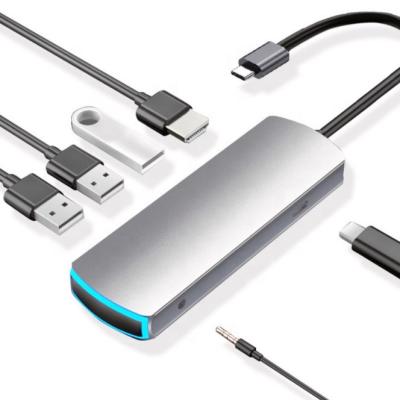 China Aluminum Alloy USB C Hub 6 in 1 USB C to 4K@30Hz USB3.0 3.5mm Audio PD 3.0 HD 4K Adapter for Macbook Pro Huawei Matebook for sale