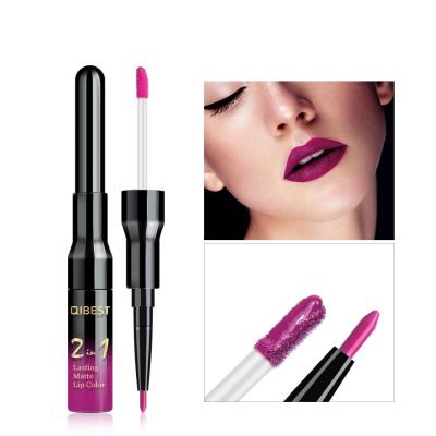 China Double-headed waterproof 20 color two-in-one matte lip gloss lip liner private label lip gloss beauty cosmetics for sale