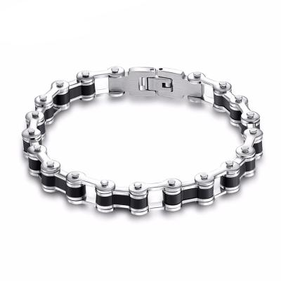 China Mens Motor Bike Chain Bracelet Men's Motorcycle Chain Bracelet 316 Stainless Steel Jewelry With Silicone IB29 for sale