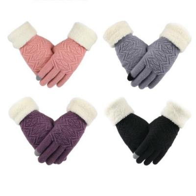 China New Touch Style Thicken Plush Striping Warm Soft Knitted Touch Screen Winter Cycling Gloves For Women for sale