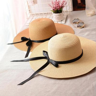 China Wide Brim Straw Hat Accept Custom Women's Sun Visor Hot Sale 2020 Summer Sun Protection Logo Bow-knot Ribbon for sale