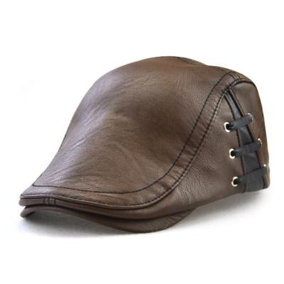 China European Fashion Customized Strap PU Beret Leather Hat Ivy Cap Men's Winter Hat Newsboy Hat For Men for sale