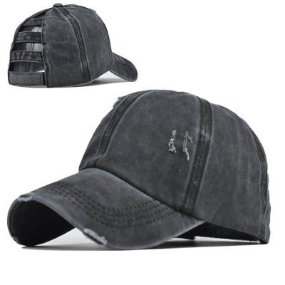 China COMMON Women's Ponytail Baseball Cap Washed Cotton Hair Backless Hat for sale