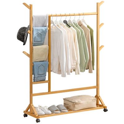 China Single Bamboo Coat Rack (Other) Living Room Bedroom Clothes Storage Adjustable Multifunctional Creative Artifact Floor for sale