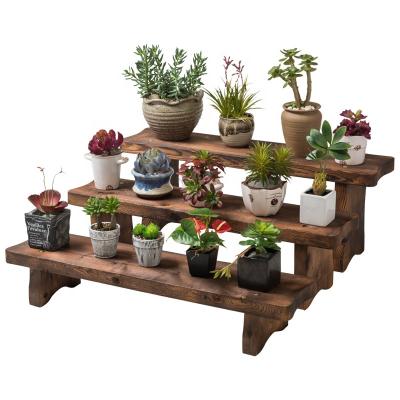 China Modern Floor Multilayer Plant Rack Round Potted Board Shelf Walnut Color Scale Flower Succulent Rack for sale