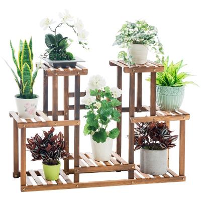 China Modern Large Size Eco-friendly Folding Bamboo Flower Pot Rack Flower Display Rack In Stock for sale