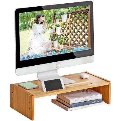 China Foldable Hot Selling Bamboo Computer Monitor Raised Stand Shelf Office Study Living Room Indoor Office Furniture Modern for sale