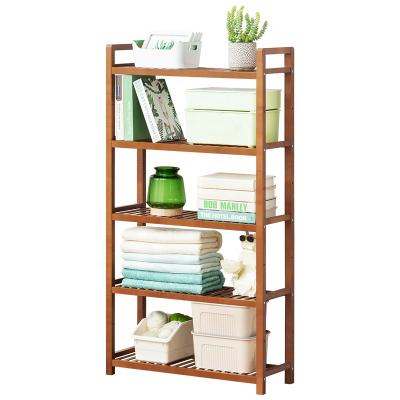 China New Style Bathroom Storage Stand Living Room Eco-friendly Bamboo Wood Shelf for sale