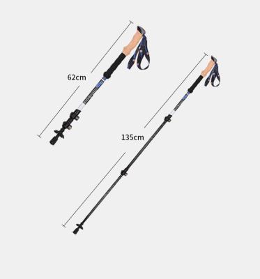 China TPR Double Color Head With Outdoor Carbon Ski Pole Stick For Hiking Cork Handle Three Telescopic Crutches 80% Squash Belt Carbon Pole Best for sale