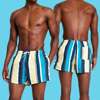 China Wholesale Breathable Multi Color Polyester Striped Swim Shorts Beach Swimwear Men Printed Beach Abbreviations Men for sale