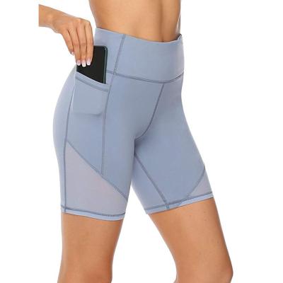 China Wholesale Antibacterial High Waist Yoga Shorts With Phone Pockets Workout Wear Mesh Biker Shorts Women Shorts for sale