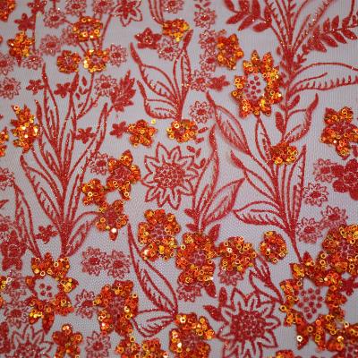 China Sustainable Latest Swiss style mesh sequin lace wedding party printed fabric for sale