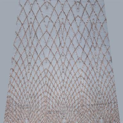 China Sustainable Polyester diamond wedding glitter mesh fabric evening dress lace printed fabric for sale