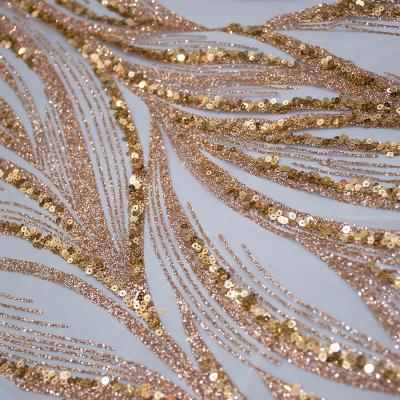 China Sustainable New bridal wedding place beaded shiny tube sequins fabrics for European style dress for sale