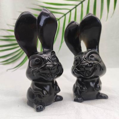 China 2022 China Wholesale Natural Obsidian Crystal Carving Craft Crystal Animals Healing Rabbit for sale