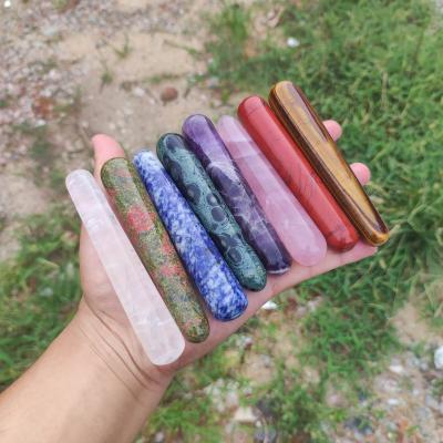 China 2022 Europe Natural Magic Wand Rose Crystal Massage Stick 11cm Wholesale Crystal Massage Wand Rose Quartz Gusha for sale