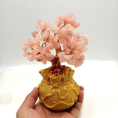 China Good China Crystal Life Trees 18cm Stone Quartz Crystal Rose Quartz Money Fortune Tree Wholesale Natural Tree Quartz Gemstone for sale