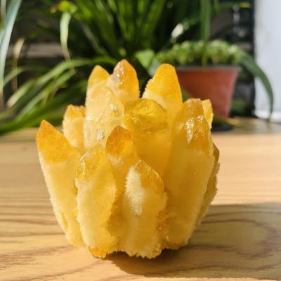 China Wholesale Healing Crystal Quartz Cluster yellow citrine from China 2022 8-10cm Crystal Cluster high quality for statement for sale