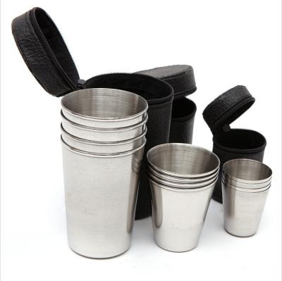 China M SIZE 4pcs/box Stainless Steel Viable Camping Mugs Mug Tea Coffee Beer Outdoor Folding Portable Rise Mug With Black Bag for sale