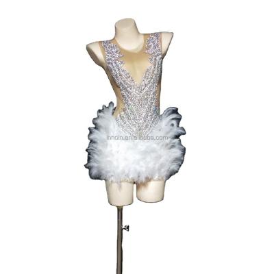 China Sexy Performance Costume Latin Dance Bar Singer Transparent Mesh Leotard Stage Wear Stretch Rhinestone Tassel Jumpsuit for sale