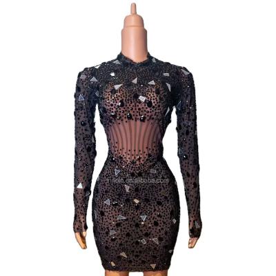 China Dresses New INNOIN Women Nightclub Party Stage Wear Bling Costume Sexy Cape Full Of Gold Crystals Glitter Clothing for sale