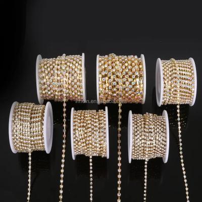 China Pointback 10 Yards Gold / Low Roll Clear / AB White Crystal Rhinestone SS6-SS18 (2mm-4.5mm) For DIY Beauty Accessories Rhinestone Chain for sale