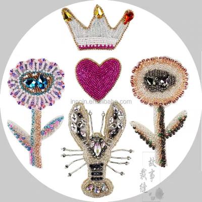 China Viable Cheap Price Hand Make Rhinestone Beaded Fringe Sequin Patches Sew On Crystal Pearl Patch For Clothes for sale