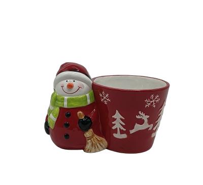 China Ceranic 2022 Cute Ceramic Home Decor Garden Ornaments Christmas Items Snowman Seasonal Snowman Flower Pots Flower Planter for sale