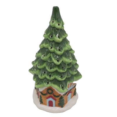 China Europe 2022 Latest Style Christmas Ornament Holiday Decoration Ceramic Xma Gifts Treehouse With Multi Led Light For Home Decor for sale