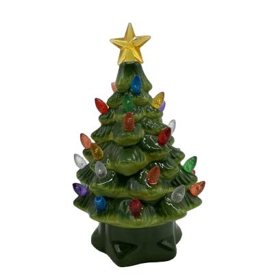 China Europe 2022 latest style christmas ornament holiday decoration xma ceramic tree with multi led light for home decor for sale