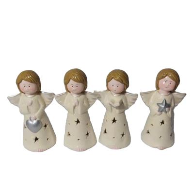 China Ceranic 2022 Cute Ceramic Home Decor Ornaments Christmas Items Christmas Items Angel Seasonal Figures With Led Light for sale