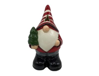 China Europe 2022 Latest Style Christmas Decoration Christmas Festival Ornament Ceramic Santa Figure With Led Light for sale