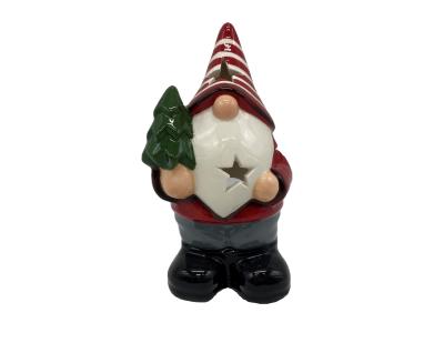 China Europe 2022 Latest Style Christmas Decoration Christmas Festival Decorative Ceramic Ornament Tealight Santa for sale