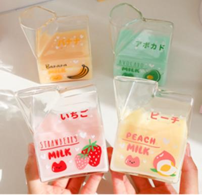 China Non-inverted Square Milk Carton Microwave Oven Cup Can Be Home Creative Cute Strawberry Cup Breakfast Heating Glass Cups for sale