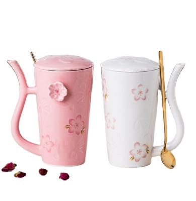 China Viable Creative Straw Cup 3D Relief Self-contained Cherry Blossoms Flower Sublimation Sippy Cups for sale