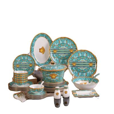 China Sustainable Western Luxury Ceramic Dinnerware Set Fine Kitchen Utensils Bone China Dinner Set for sale