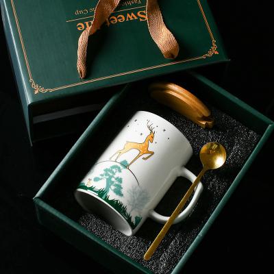 China New Fawn Couples Printing Cup Set Disposable Custom Gift Box Set With Lid Spoon Custom Logo for sale