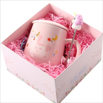 China 400ml Mug Fashion Cartoon Coffee Mug Ceramic Mug Sets Unicorn Pink Wedding Gifts Birthday Christmas Gift Set Box For Girl for sale