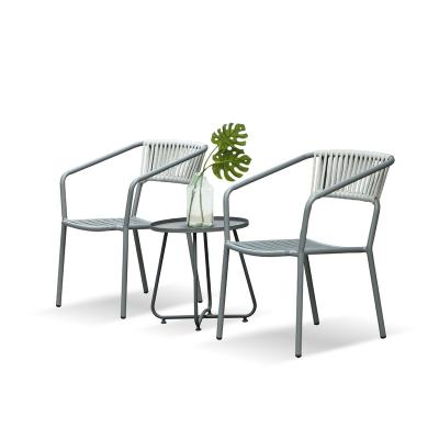 China All Weather Rope Patio Rope Weaving Indoor Garden Set Rope Chair and Steel Table Bistro Set for sale