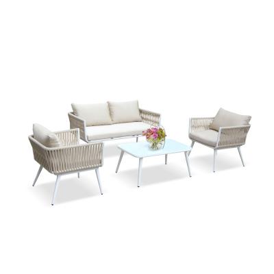 China Cream Color Rope Weaving Sofa Set in KD Structure Modern Design Patio Garden Set Outdoor Furniture for Backyard for sale