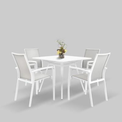 China Mesh Plastic Mesh Fabric Dining Chair Stacking With KD Structure Full Aluminum Table for sale