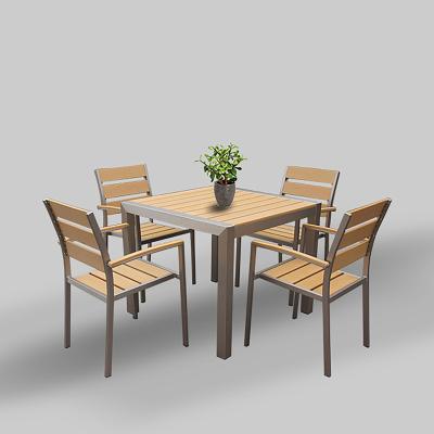 China Wood Plastic 5 Pc Dining Set Aluminum Brushed Chair And Table With Plastic Wood Garden Dining Set for sale