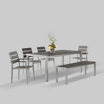 China Oxidation Plastic Wood Aluminum Brushed Chair And Table High Quality Dining Chair And Plastic Wood Table For Outdoor Living for sale