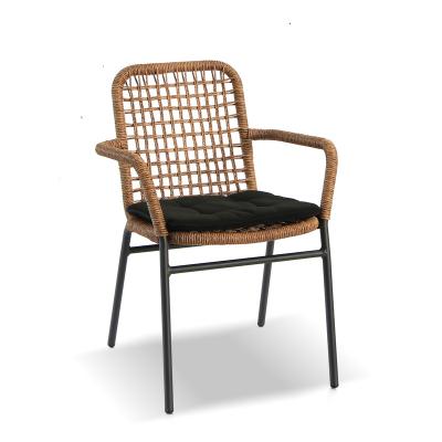 China Natural Rattan Brown Color Rattan Dining Chair With Armrest Cafe Chair Bistro Chair for sale