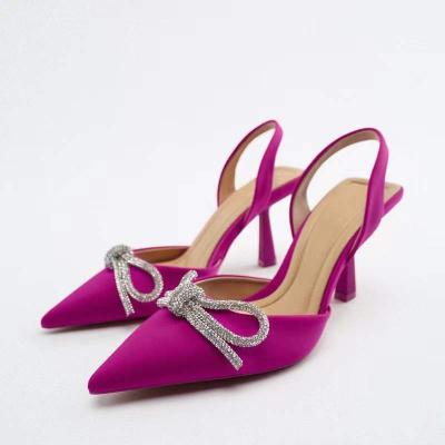 China Bow Crystal High Heels Stiletto Pointed Toe Ankle Women's Style Shoes New for sale