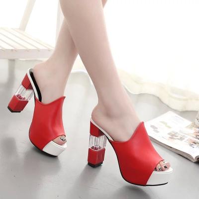 China New Fashion Women's Thick Rubber Women's Heels Word Sandals And Slippers One Of High Heels for sale