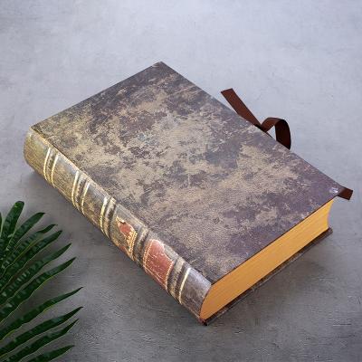 China Vintage Recyclable Custom Printed Decorative Faux Book Shaped Boxes Fake Book Gift Packaging Magnetic Paper Box With Ribbon for sale